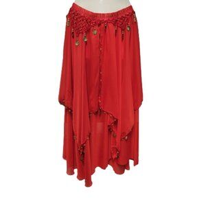 Womens Red Skirt Elastic Waist Skirt Midi Sequin Skirt BellyDance Skirt- NEW